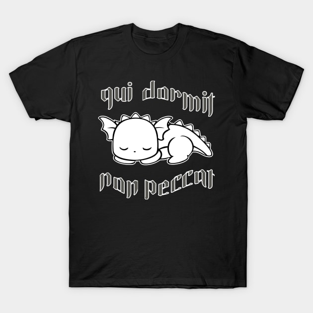 Dreaming dragon: calming shades of gray with gothic lettering T-Shirt by PopArtyParty